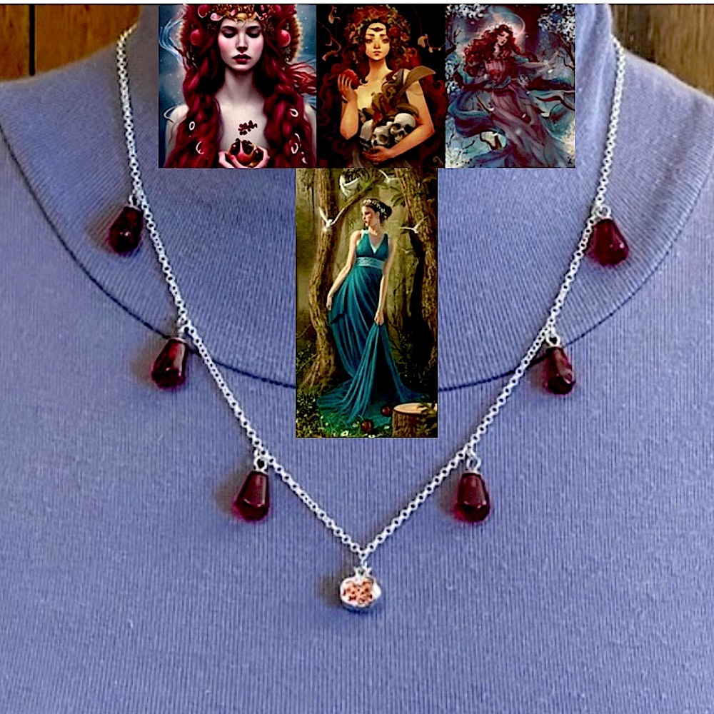 Persephone Greek Roman Goddess Pomegranate & Seeds Handmade Silver Necklace